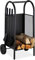 Gr8 Home Firewood Wheeled Storage Rack Shelf Log Wood Portable Trolley Cart Holder Fireplace Stand with Wheels Shovel Poker Broom Accessories Tool Set