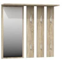 ADGO Opal - Set di mobili da corridoio, 2 in 1, 6 ganci appendiabiti e ripiano, pannello appendiabiti, specchio rettangolare da parete (specchio + appendiabiti, rovere Sonoma)