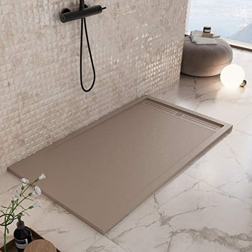 Luminosa ArredoBagno Piatto Doccia Marmoresina 70x120 - Effetto Pietra Antiscivolo con GELCOAT - Modello Berlino Colore Moka Cappuccino - Griglia e piletta Incluse