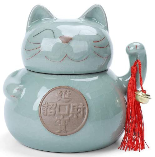 Teedose mit chinesischer Katze, 15,5 cm, versiegeltes Keramikglas