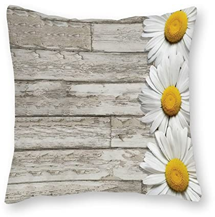 by Unbranded Cotton Personalized Pillow Cover Farmhouse Square Pillowcase 20x20 for Baby Boys Girls Kids Room,Wood Grain Sunflower Flower Square Pillowcase Easter Gift
