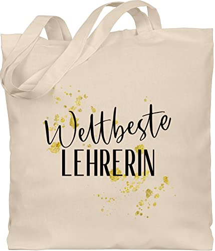 Baumwolltasche - Taschen - Weltbeste Lehrerin golden Sparkle - Unisize - Naturweiß - geschenk lehrerinnen tasche klassenlehrerin beste jutebeutel für lehrertasche lieblingslehrerin lange henkel