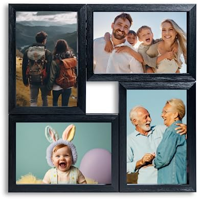 Victor Marcos de Fotos Collage Negro con 4 Fotos (4 x 10x15cm) - Marco de Galería - Marco Collage Madera - Marco Collage 10x15 - Collages