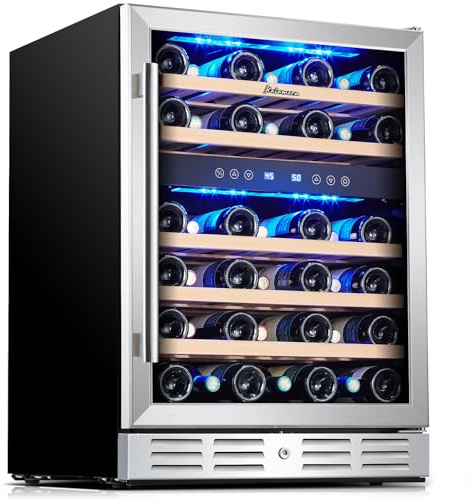 Kalamera 24 inch Wine Cooler, 37 Bottle - Dual Zone Built-in or Freestanding Fridge with Stainless Steel Reversible Glass Door, for Home, Kitchen or Office