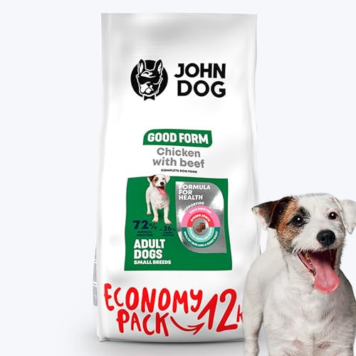 JOHN DOG Trockenfutter für Hunde - Good Form Huhn mit Rind - Hundefutter für Erwachsene Hunde Mini- und kleine Rassen - Glutenfrei und hohe Qualität - 12kg