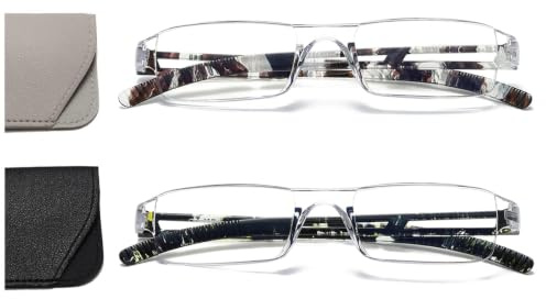 Hubeye 2er-Pack Rahmenlose Lesebrille Leicht und Bequem Anti Blaulicht Lesehilfe für Damen Herren mit Brillenholster +3.50