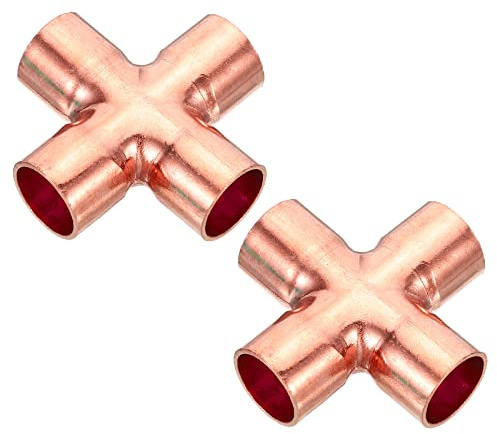 PATIKIL 2Pack Kupfer Kreuz Rohrfitting 4 Wege Schweißen 15mm 0.6inch ID | Kupfer Ende Einspeisung Gleiches Rohr Verbinder, Für Klempnerei Klimaanlagen Kühlung