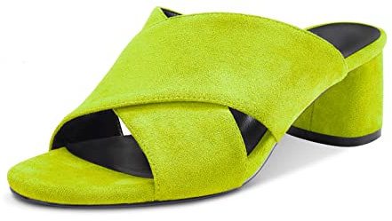 Aachcol Mujer Chunky Ancho Medio Bajos Heel Sandalias Abierta Punta Slip-on Dress Zapatos Fiesta de Boda Ante Verde Lima 5 CM 39 EU