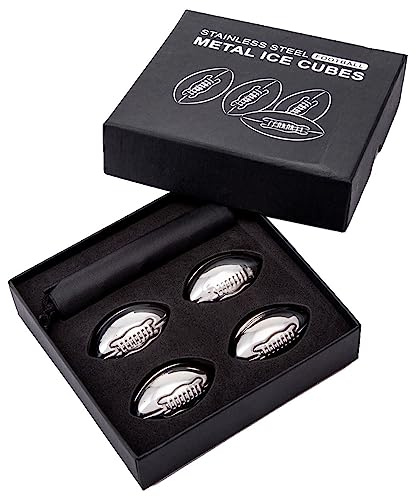 Joyeee Whiskey Stones Footballs Set with Storage Bag, 4 PCS Reusable Ice Cubes, Stainless Steel Whisky Rocks, Christmas Valentine's Day Gift Stocking Stuffers for Men Dad Husband Him Wine Lovers