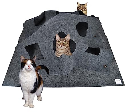 Katzenspielzeug und Kratzmatte, Spielmatte für Katzen, Interaktive Trainingsmatte, Katzenteppich Cat Playground Dunkelgrau