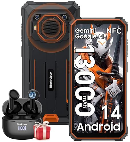 Blackview BV6200 Téléphone Incassable 13000mAh Batterie, Haut-Parleur 98DB Telephone Portable incassable, 64Go + 2To TF Smartphone, Helio P35 2,3 GHz, 6,56 FHD+, IP68 IP69K/Dual 4G/OTG/GPS