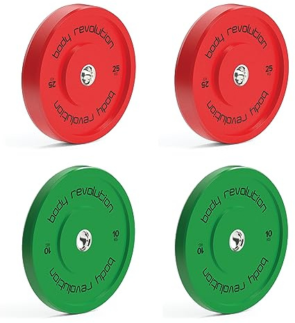 Olympische Hantelscheiben, 5 kg – 25 kg – einfarbige Gummi-Stoßstangenplatten, Powerlifting & Bodybuilding-Gewichte – Heim-Fitnessgeräte für Krafttraining und Workouts von Body Revolution