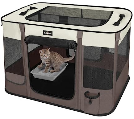 Paw Ballet Foldable Pet Kitten Playpen, Upgrade Waterproof Portable Cat Dog Playpen Kennel Tent for Small Dog Cat, Retractable Shade Cover, Indoor Outdoor Use for Small Pet.