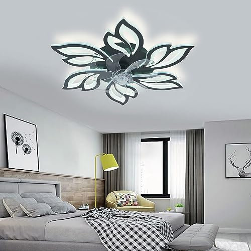 YUNZI Reversible Silencioso Ventilador De Techo Con Luz Y Mando A Distancia LED Regulable Lampara Ventilador Techo Motor DC 6 Velocidades Para Dormitorio Salon Ventilador Techo Diseños-Black