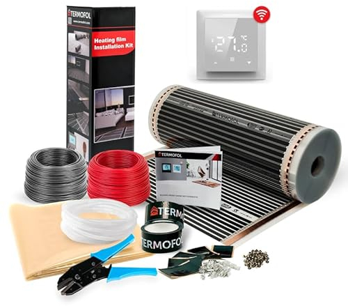 Pellicola elettrica per riscaldamento a pavimento, 230 V, senza/con termostato, potenza 80 W/m2, riscaldamento a pavimento elettrico, kit completo per riscaldamento di pavimenti, pareti o soffitti