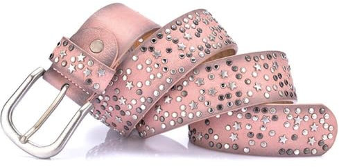 Fopytu Damen Leder Taillengürtel Mode Nieten Taillengürtel Für Kleider Hosen Punk Style Männlicher Gürtel Rosa