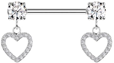 beyoutifulthings Brustwarzen-piercing Silber runde Zirkonia Clear Pavé Herz-Anhänger Clear Brust-piercing Nippel-piercing Chirurgenstahl Stab 14-mm