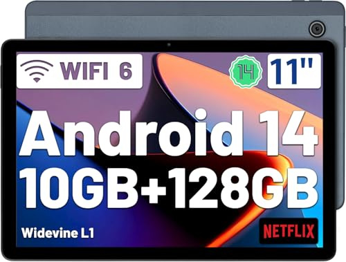 FECLYDET Tablet 11 Zoll Android 14 Tablet Octa-Core, Face ID/OTG,10(4+6) GB RAM+128GB ROM, 5MP+8MP, WiFi 6/BT5.3, Split-Screen, Drahtlose Projektion, 6800mAh, 1280 * 800 IPS, Widevine L1(Grau)