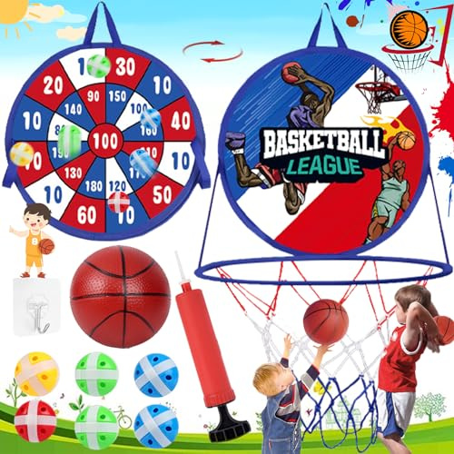 Weploda Kinder Dartscheibe, Zusammenklappbarer Kinder Dartscheibe, Hängender Kinder Dartscheibe, Mit 1 Basketball, 6 Klebebälle, 1 Pumpe, Indoor Outdoor Dartspiel, Basketball Wurfspiel Kinder Outdoor