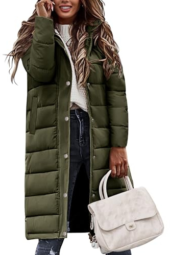 Vancavoo Giubbotto Donna Invernale Piumino Lungo Cappotto Trapuntato in Caldo Giacca Parka con Cappuccio,Verde Esercito,M