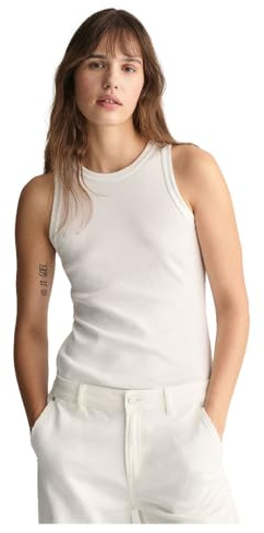 GANT Canottiera da donna con scollo alto a coste, bianco, XL