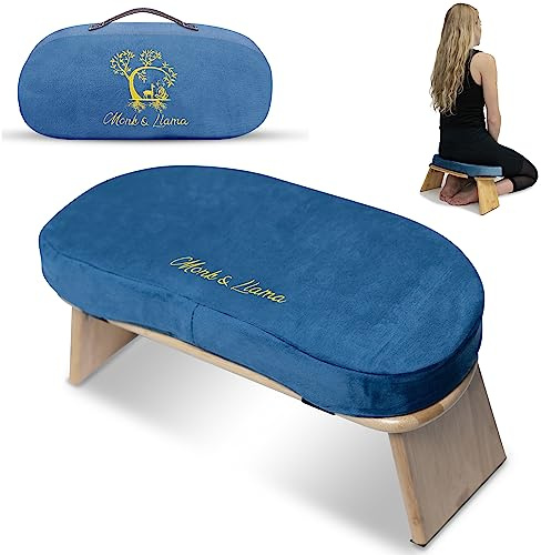 Monk & Llama Meditationsbank – Kniende Bambusbank mit klappbaren Beinen & Kissen – Kniehocker Ergonomische Bambus-Yoga-Bank für erweiterte Übungen