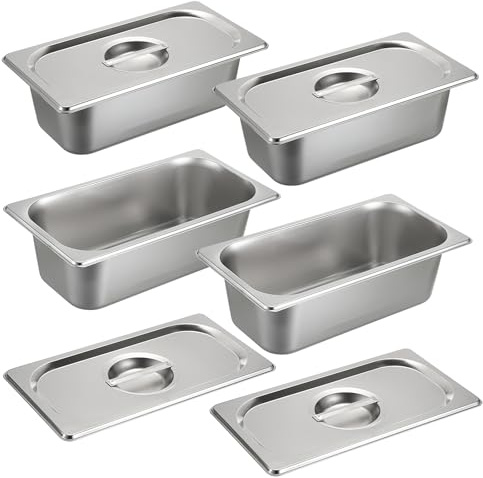 SUMNACON 4 padelle da tavolo a vapore in acciaio inox con coperchi, profondità 10 cm, organizer per servizi alimentari, hotel, catering, piatti da cucina, piatti da pranzo, per ristoranti, buffet e