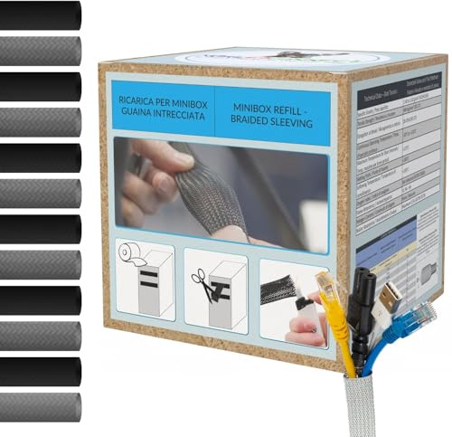 MarketConnect® Gaine Câbles Expansible Ø 20mm, L 10m x4 (40m au total) • Range et Cache les Câbles • Idéal pour Bureau et TV • GRIS • KIT DE RECHARGE 4 PIÈCES