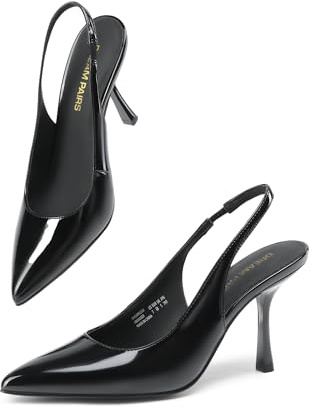DREAM PAIRS Women's Heels Slingback Stiletto Pumps Shoes Pointed Closed Toe Kitten Heels Dress Bridal Elegant Wedding Sexy Party,Size 7.5,Black-Pat,DWUMPU2510