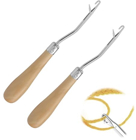 2 Stück Knüpfnadel,Häkelnadel Holz,Häkelnadel,Teppichherstellung Stricken | Fangnadel,Häkeln Knüpfhaken Gebogene Häkelnadeln,Crochet Hook,Für Teppichherstellung Haarverlängerung Und Für Bastelprojekte