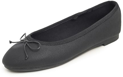 Feversole Women's Fashion Round Toe Ballet Flat Pumps Comfort Bow Tie Dolly Shoes Texture