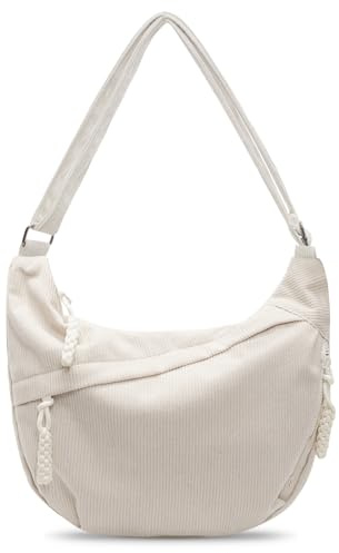 SUNOYA Crossbody Bag Damen, Halbmond Tasche Umhängetasche Cord Tasche, Moon Bag mit Verstellbarem Schultergurt, Lässige Hobo Tasche, Große Damen Schultertasche, Moonbag für Damen (Beige)