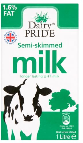Dairy Pride Semi-Skimmed Milk 1L (Pack of 6) | Reduced Fat Milk for a Healthier Choice | UHT Processed for Long Shelf Life | Versatile Use in Tea, Coffee, Cereals, or Cooking | Eco-friendly Packaging