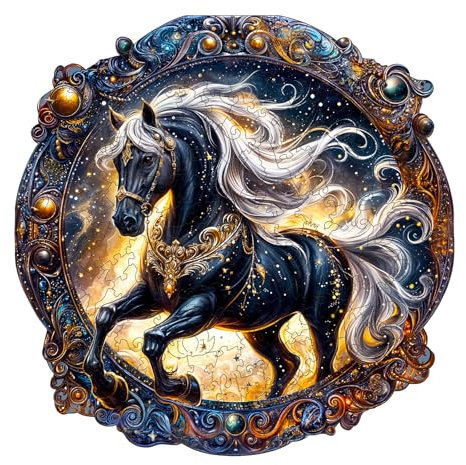 KaayeeWood Holzpuzzle Erwachsene,300 Teile Elegantes Pferd Holz Puzzle,Einzigartige Wooden Puzzle Mit Hölzernen Boxen, Geschenke für Erwachsene und Kinder