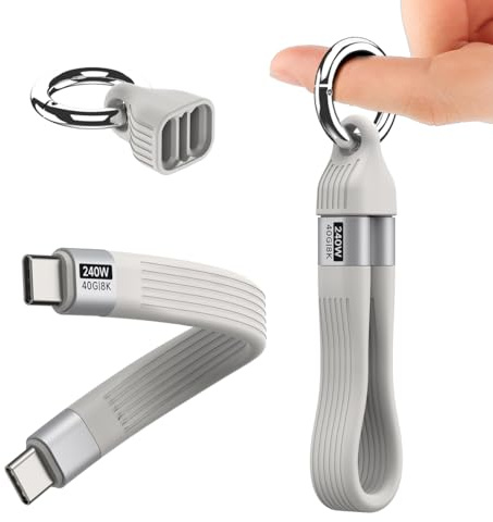 USB C till USB C-laddningskabel bärbar nyckelring typ-C kort 240 W snabbladdningssladd för iPhone 15 16 Pro Max Plus, Samsung Galaxy S24-21, Note 20, Macbook, iPad (vit)