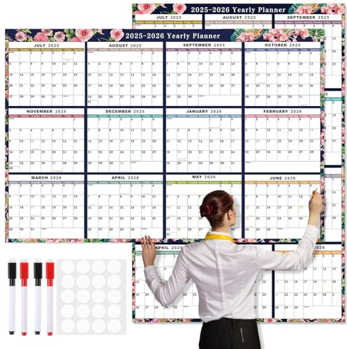 AmazingSpark 32 x 48 2025 July -2026 June Wall Calendar Academic Erasable Big Wet & Dry Erase 12 Month Annual Yearly Wall Planner Classroom Large Horizontal/vertical Calendar for School Year