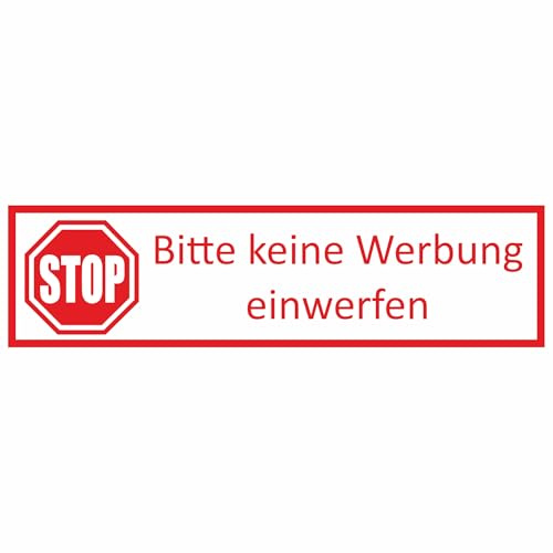 KIWISTAR UG - Stop Bitte Keine Werbung Aufkleber - 1x Schild graviert aus 1,4mm Plastik 70x20 mm weiss rot - Briefkastenschild selbstklebend - UV- & witterungsbeständig M 445