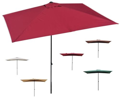 IMUNKT Halb Balkonschirm Rechteckig Wandschirm Groß Gartenschirm Höhenverstellbar 200x100cm 250x130cm Outdoor Terrasse-Sonnenschirm 5 Streben(Burgundy,200x100cm/6.5x3ft)