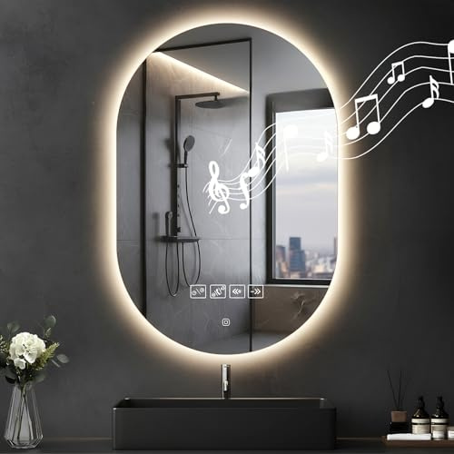 Bellanny Specchio Bagno con Luce e Bluetooth 75×50cm, Specchio-Bagno-LED con Antifog,Specchi da parete Dimmerabile,3000K-6500K,Memoria,IP44,Trucco Specchio-Retroilluminato per Casa Parrucchiere Hotel
