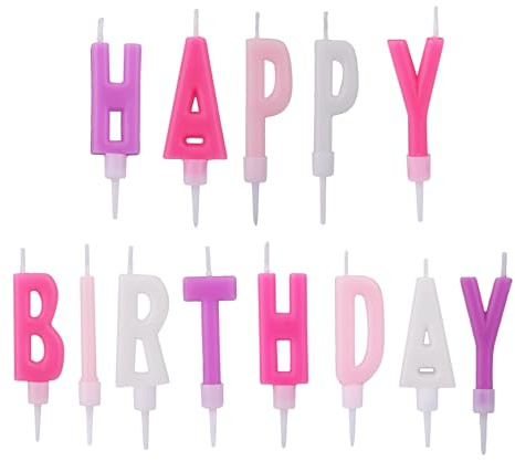 Happy Birthday Candele Lettere, 13 Colorate Candele Alfabeto per Torta con Lettere Grassetto Cera Set Decorazione Torta per Decorazioni Feste Compleanno & Celebrazioni (Rosa Viola)
