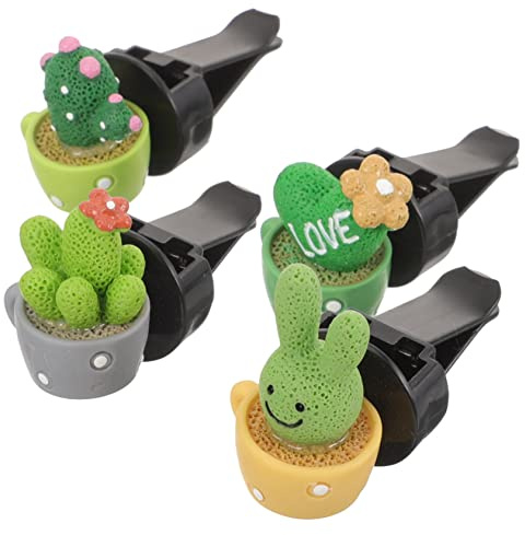 Kichvoe 4 Stück Auto Duft Clip Lustiger Kaktus für Auto Innenraum Dekorative Vent Clips aus Langlebigem Resin für Büro oder Bad