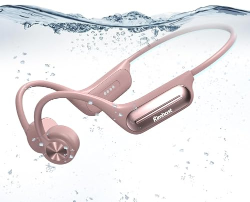 KIM HOST Cuffie sportive Bluetooth 5.3 a conduzione ossea da nuoto, 32 GB, lettore MP3, impermeabilità IP68, per uso quotidiano, corsa, escursionismo, ciclismo (rosa)