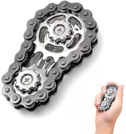 YOGAZEN Zahnräder Fidget Kette, Coole Montage Fidget Spinner Ring Spielzeug für Kinder Erwachsene, Metall Fidgeting Fahrrad Kettenräder Würfel, Um Angst Zu Lindern Stressful Mood (Schwarz)