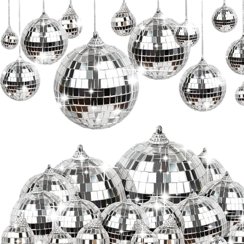 Disco Spiegel Ball, Mini Discokugel Ball Party Deko Hängenden Glänzend Verschiedenen Größen mit Seil für Weihnachtsbaum Hochzeit Geburtstagsfeier Dekoration Lichteffekt 36 Stück 4 Größen