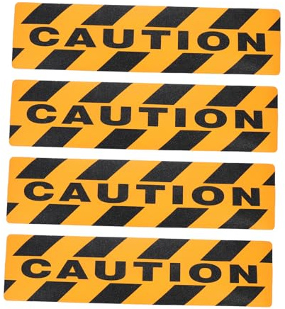VILLFUL 4 piezas Pegatinas Antideslizantes Adhesivas Pet con Texto Caution Negro y Amarillo Cinta Seguridad para Escaleras y Suelos Lisos Resistentes y Fáciles de Instalar y Retirar sin