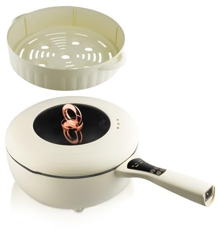Wok eléctrico multifuncional antiadherente olla con vaporizador para freír, hervir, cocinar al vapor en casa
