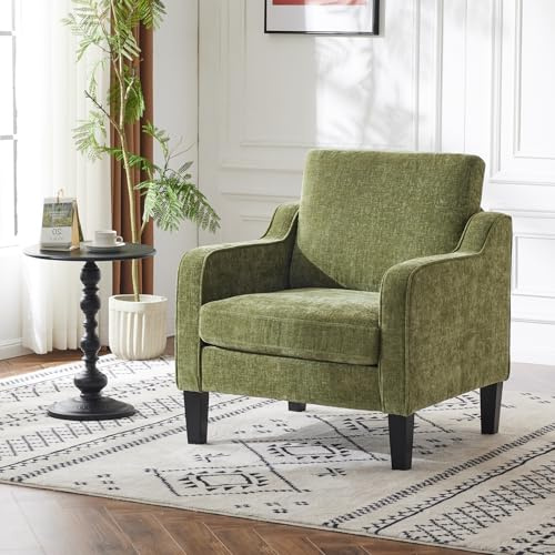 Bonnlo Sessel, Loungesessel aus Chenille, Polstersessel mit Armlehnen und Holzbeinen, Ohrensessel für Wohnzimmer,Schlafzimmer,Relaxsessel Fernsehsessel 76 x 78 x 84 cm,Komfort (1, olivgrün)