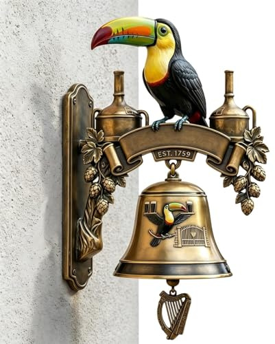 Wall Mounted Bell, Distressed Decorative Resin Bird, Toucans Decorative Dinner Bell, Outside Hanging Decor Or Indoor Decoration, Front Gate Bells For Home, Bar, Pub, Garden, Reception