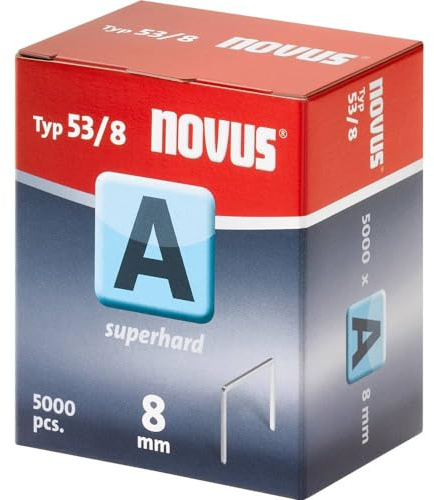 Novus Feindrahtklammern 8 mm superhart, Sparverpackung, 5000 Tacker-Klammern vom Typ 53/8, Heftmittel aus Stahldraht
