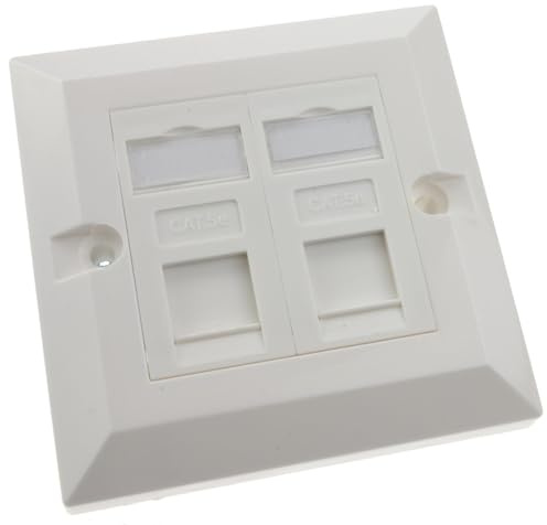 kenable RJ45 Wall Face Plate Double 2 Port Cat5e Ethernet Network Socket with Euro Module Keystone Jacks White Single Gang